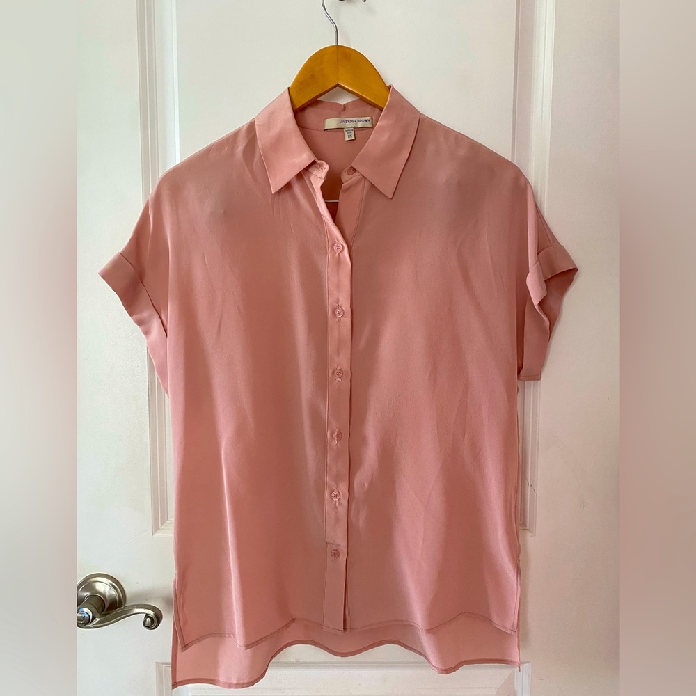 Lavender Brown 100% silk blouse mauve/dusty pink